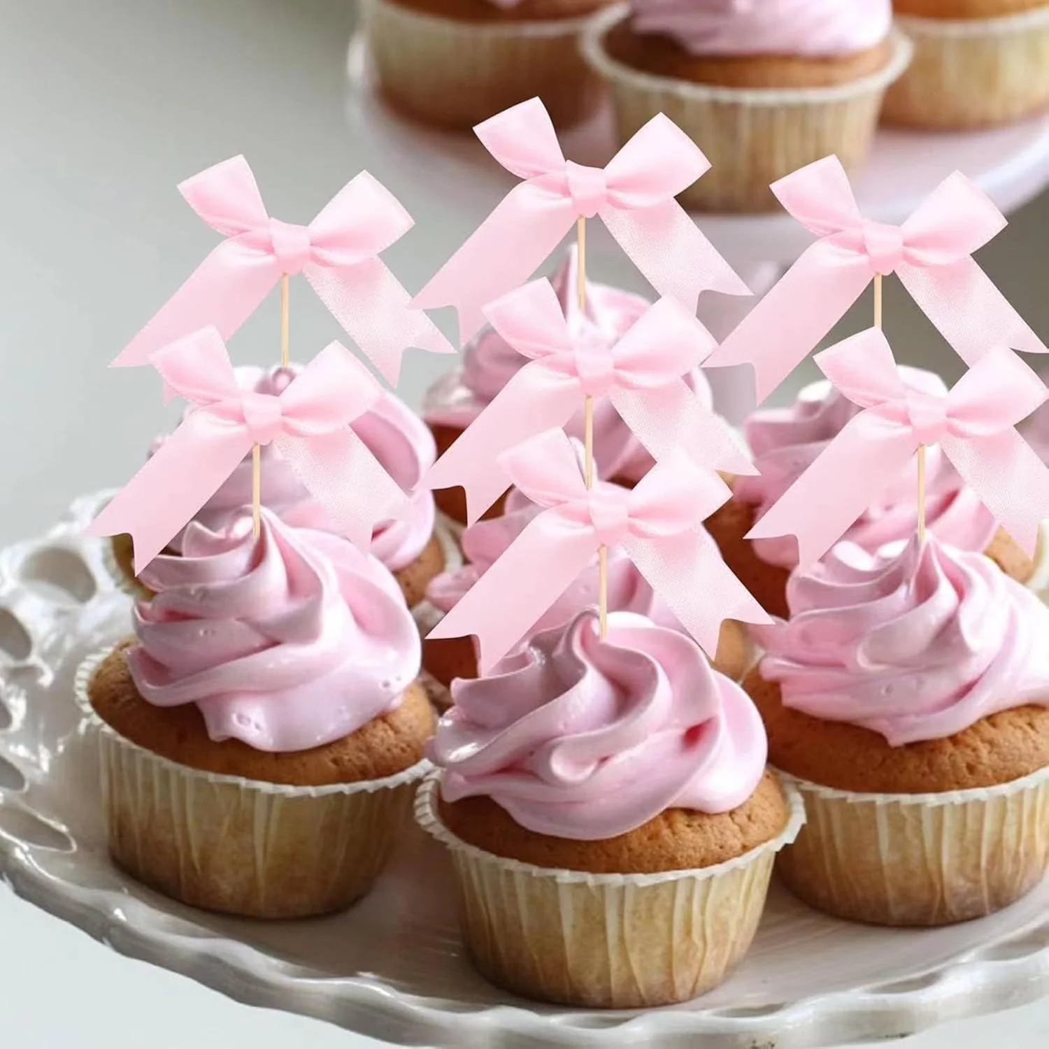 Exceptional Pink Bow Cupcake Toppers 12 PCS Pink Birthday Decoration Bow Themed Party Decorations Coquette Birthday Cake Decoration for Bachelorette Bridal Engagement Wedding Baby Shower Party Decor Environmentally Friendly