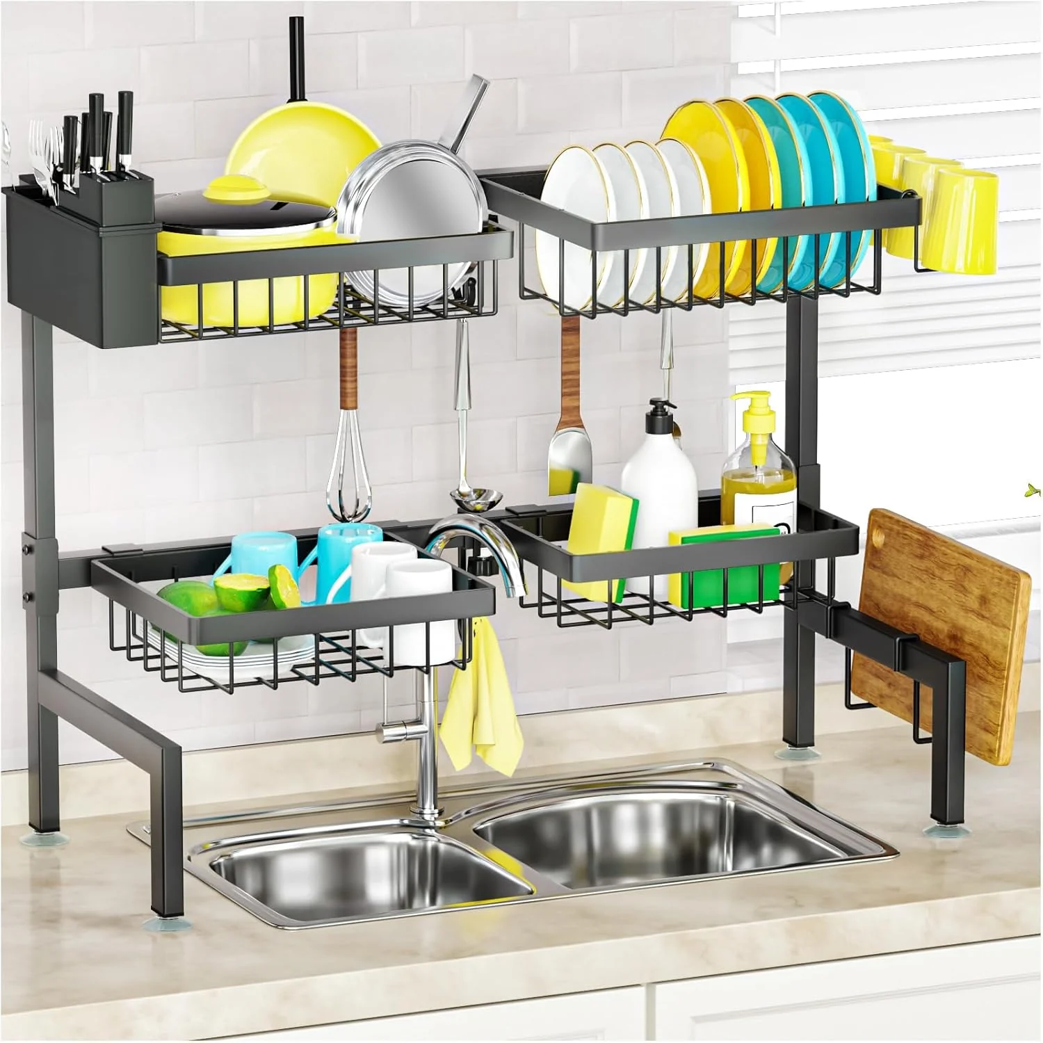 Quality SNSLXH 4 Baskets 2-Tier Over The Sink Dish Drying Rack 26.57 -35 Contemporary