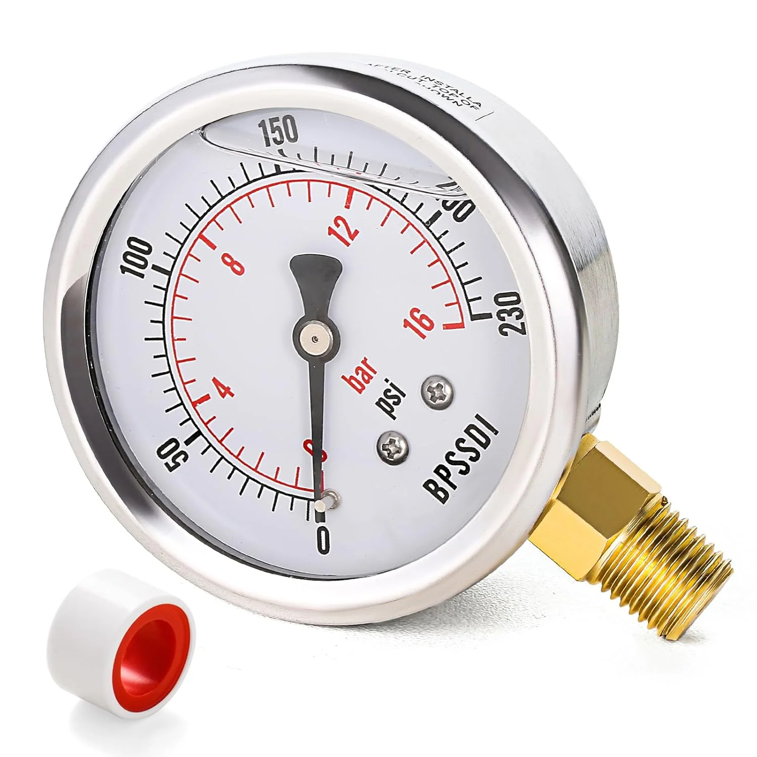 Natural 0-230 Psi Glycerin Liquid Filled Pressure Gauge 2.5 Dial Size 1 4 NPT Lower Mount 304 Stainless Steel Case Next-Generation