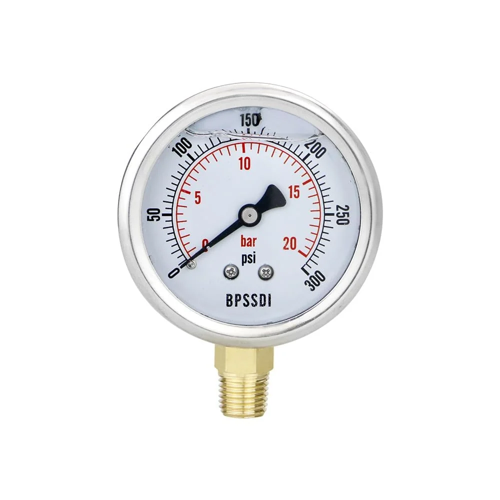 Efficient 0-300 Psi Glycerin Liquid Filled Pressure Gauge 2.5 Dial Size 1 4 NPT Lower Mount 304 Stainless Steel Case Natural