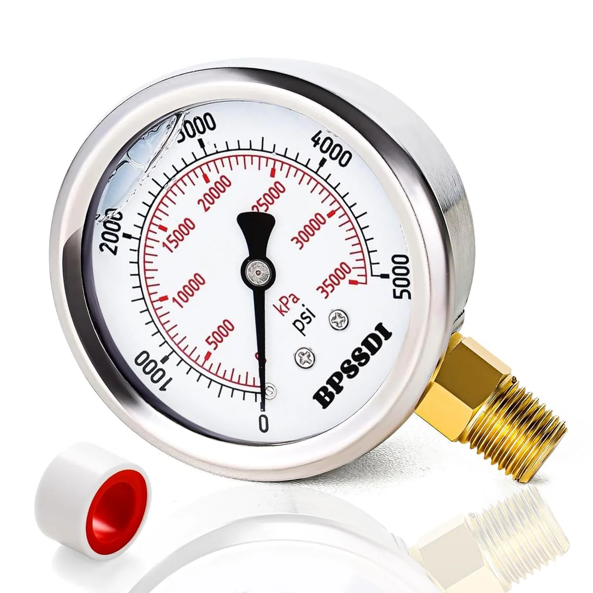 High-End 0-5000 Psi Glycerin Liquid Filled Hydraulic High Pressure Gauge 2.5 Dial Size 1 4 NPT Lower Mount 304 Stainless Steel Case Effective