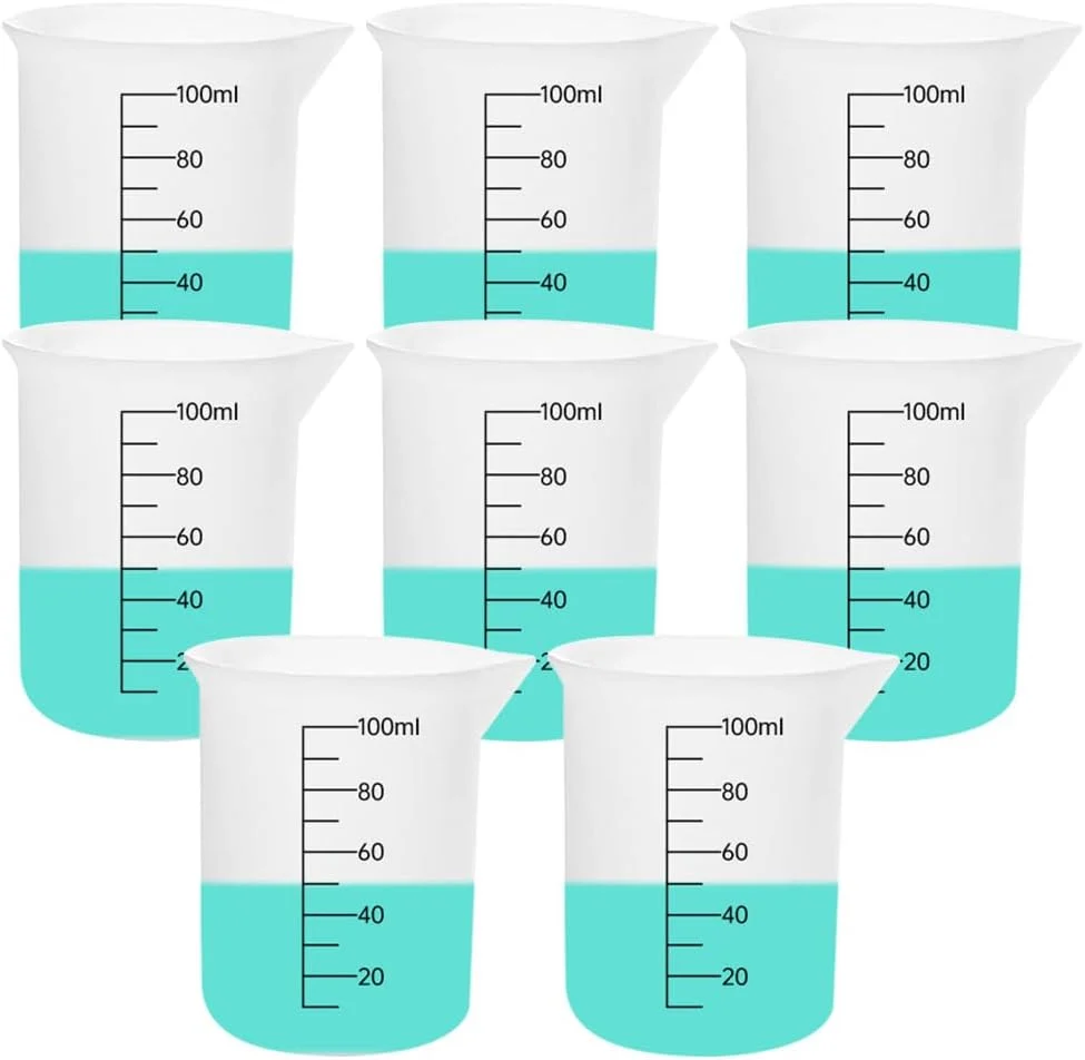 Professional 8 PCS Silicone Measuring Cups Kits Silicone Measuring Cup 100ml Non-Stick Mixing Cups Precise Scale Durable Easy Clean for Epoxy Resin Artisan