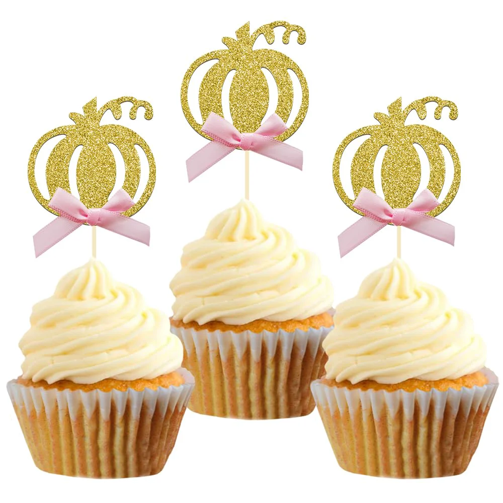 Stylish Pumpkin Cupcake Topper Fall Theme Cake Decoration for Pumpkin Themed Baby Shower Party Supplies Pumpkin Food Pick – Set of 24 Pink Bow Exclusive