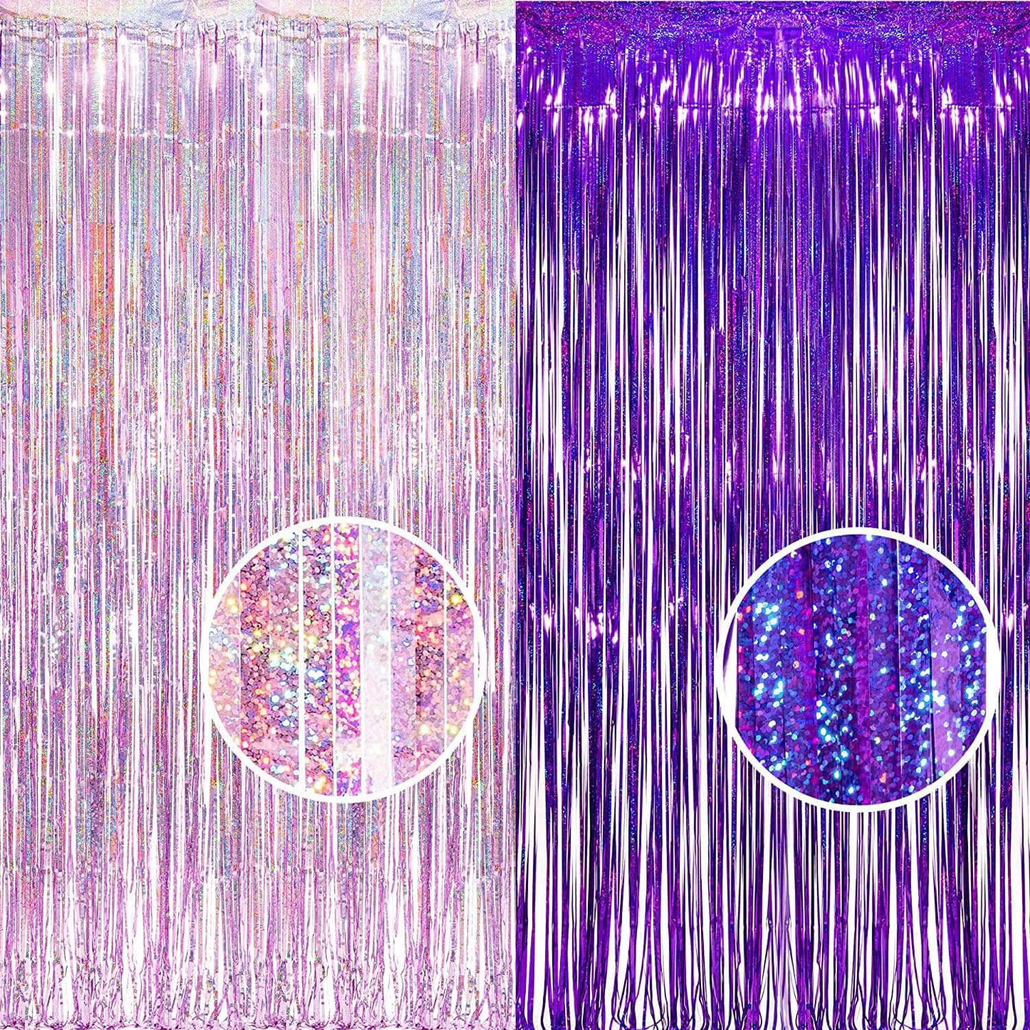 Next-Generation BRAVESHINE Party Streamers Backdrop Tinsel Foil Fringe Curtains 1 Purple 1 Pink 3.2×8.2ft for Valentines Hunters Girls Women Birthday Engagement Bridal Shower Bachelorette Decorations Outstanding