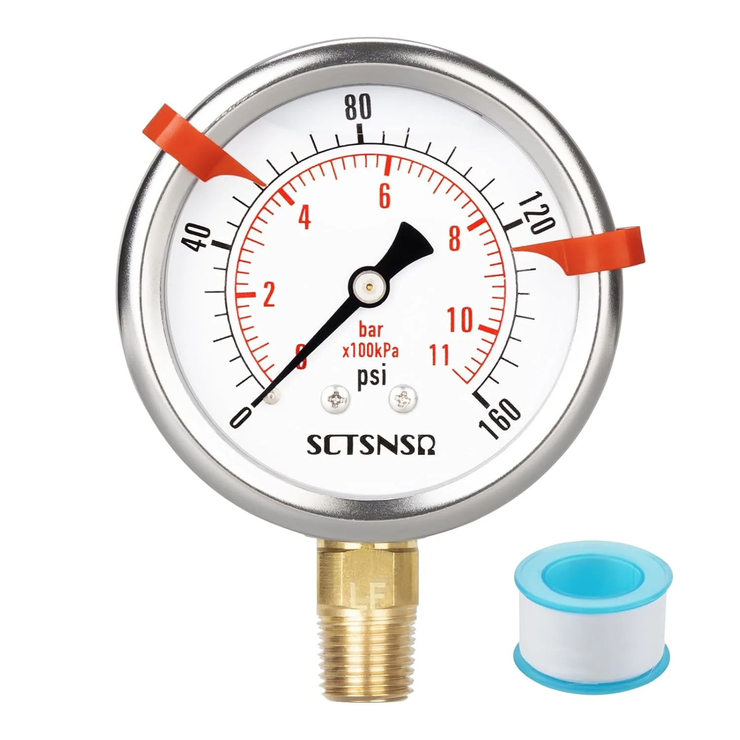 Prestigious 0 to 160 Psi Lead- Pressure Gauge Glycerin Liquid Filled 2.5 inch Dial 1 4 NPT Lower Mount Stainless Steel Case for Regulator Unique