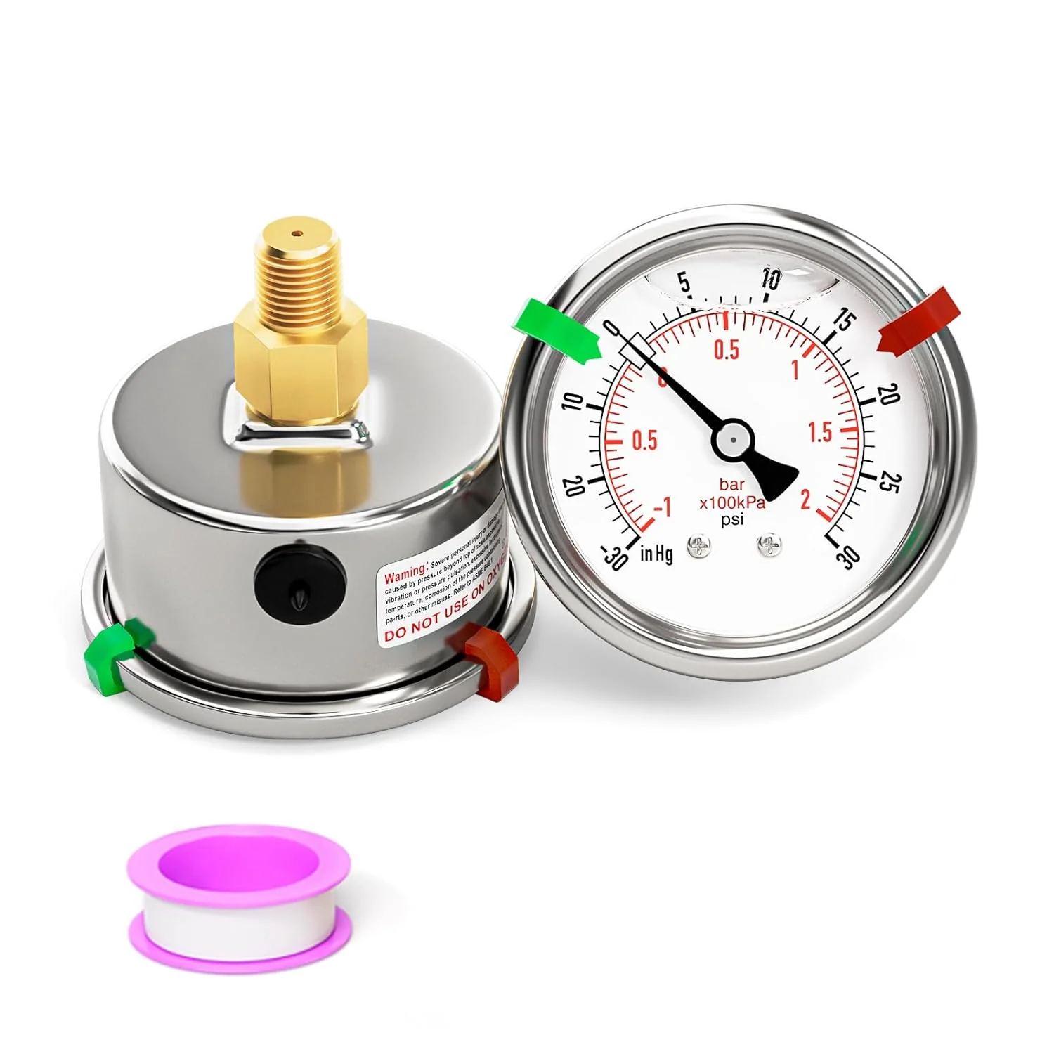 Relaxed 30inHG-30PSI Stainless Steel Liquid Filled Pressure Gauge 2.5 Dial Size 1 8 NPT Back Mount for Tube Water Pump Gas Liquid Genuine