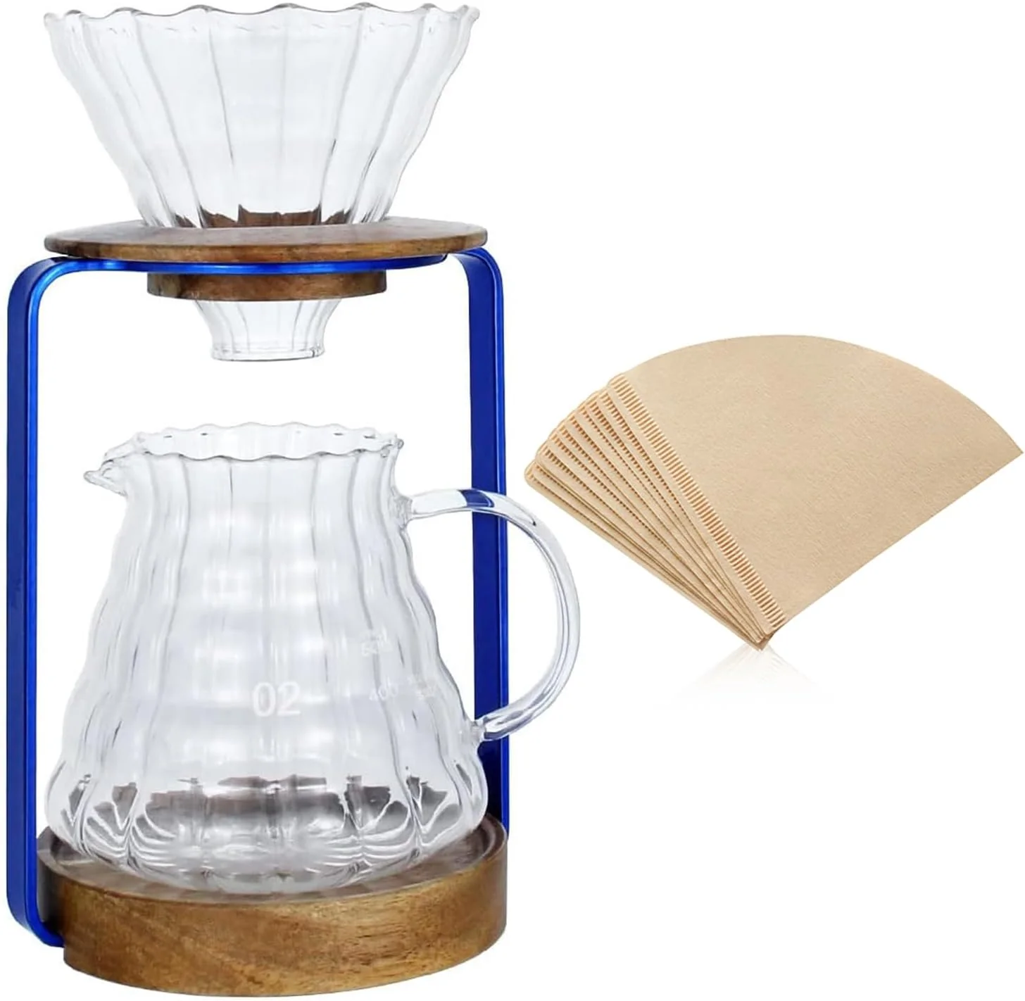 Quality Sotech Pour Over Coffee Dripper Stand with Metal Stand Wooden Filter Holder Glass Server with Paper Coffee Filters Fashionable