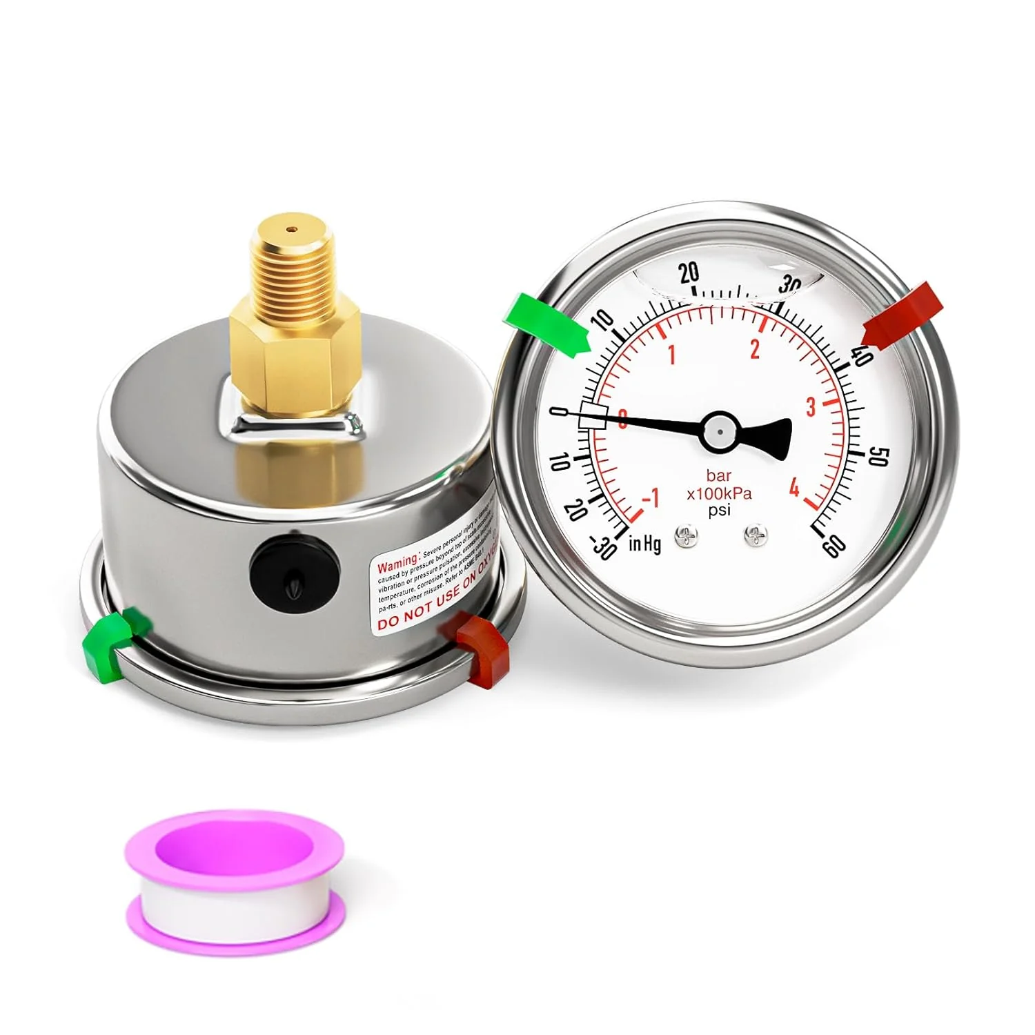 Exceptional 30inHG-60PSI Stainless Steel Liquid Filled Pressure Gauge 2.5 Dial Size 1 8 NPT Back Mount for Tube Water Pump Gas Liquid Durable