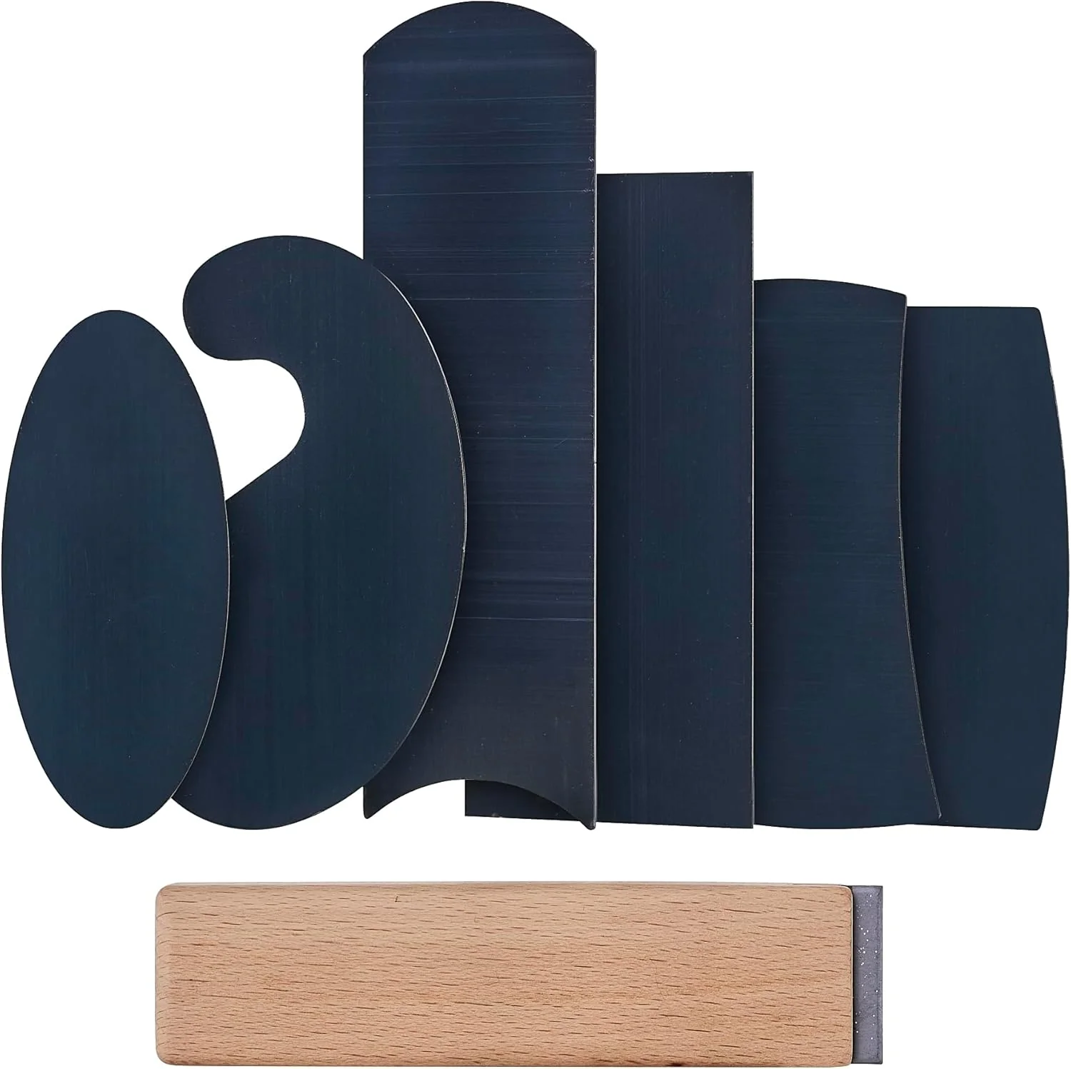 Lightweight New Cabinet Scraper Cards and Cabinet Scraper Burnisher with 6 Piece Multi-Shaped Scraper Set 1 Oval 2 Double Convex concave 1 Rectangle 1 Curved and Consistent