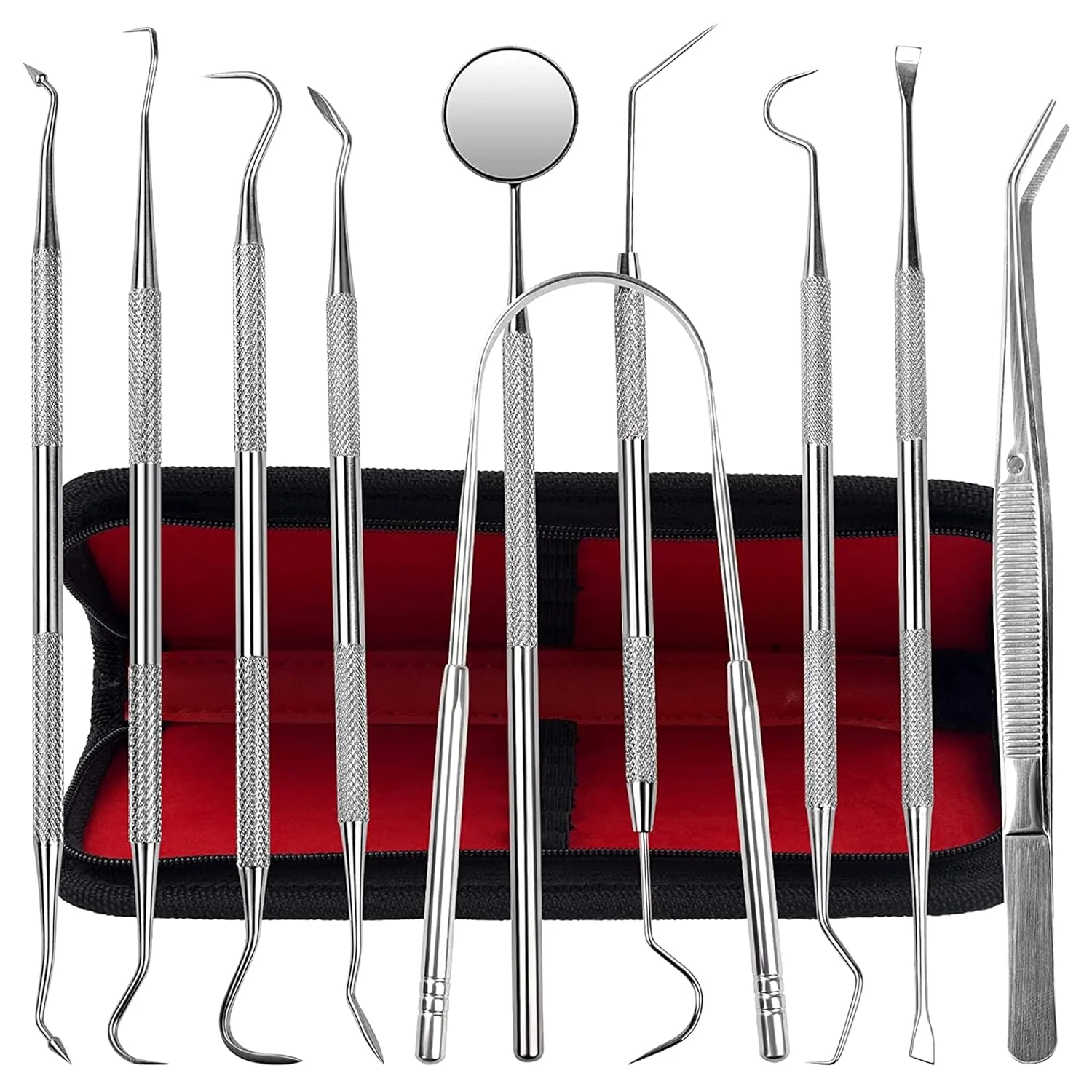 Original Dental Kit Tools 10 Pack Stainless Steel Plaque Remover Dental Tools to Remove Plaque and Tartar Oral Care Kit with Plaque Cleaner Tartar Pick Practical