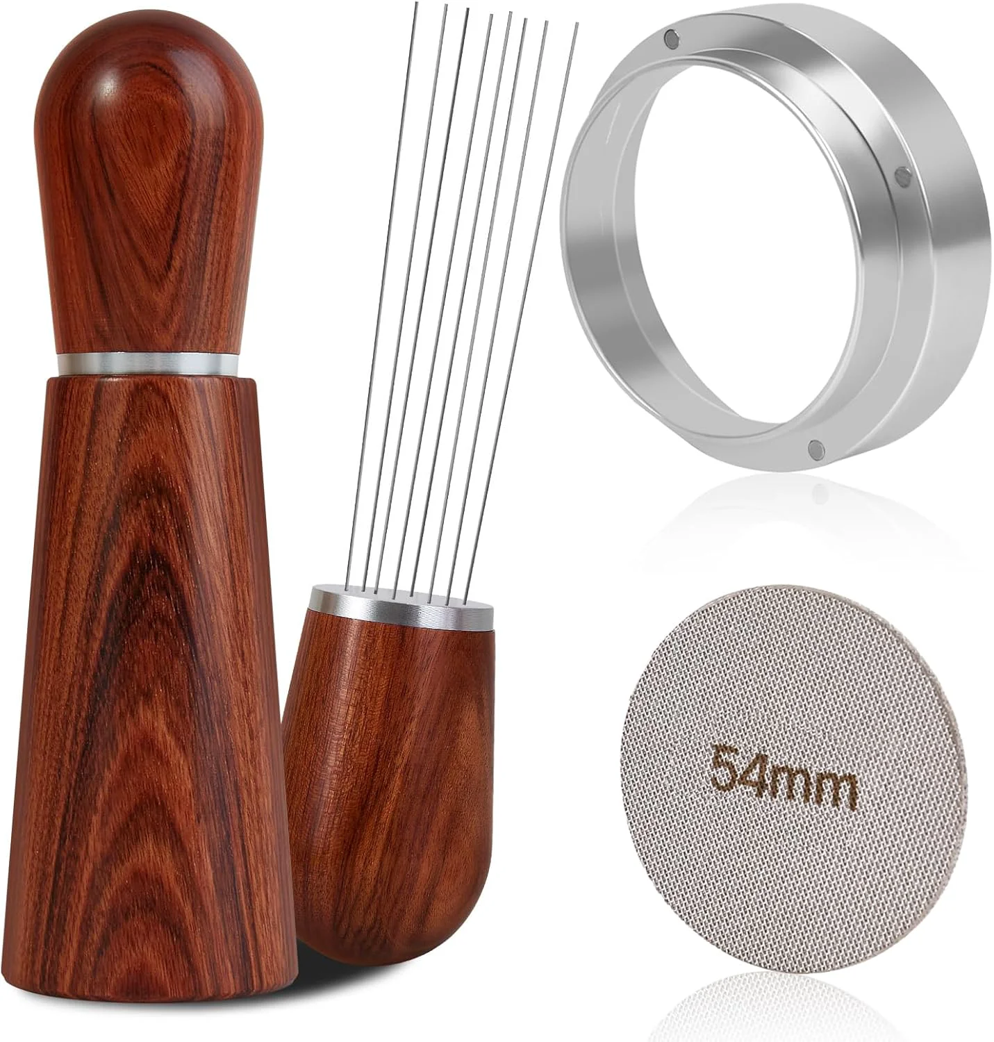 Certified 54mm Espresso Accessories Kit WDT Tool Dosing Funnel and Puck Screen Set 316 Stainless Steel Needle Coffee Distribution Stirrer Fits Breville 54 Carefully Designed