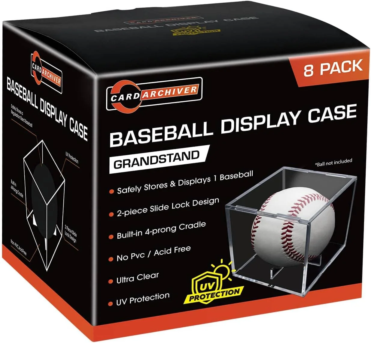 High-End 8 Pack Baseball Display Cases – UV Protected Acrylic Square Baseball Holder Size Baseball Display Boxes High-Grade