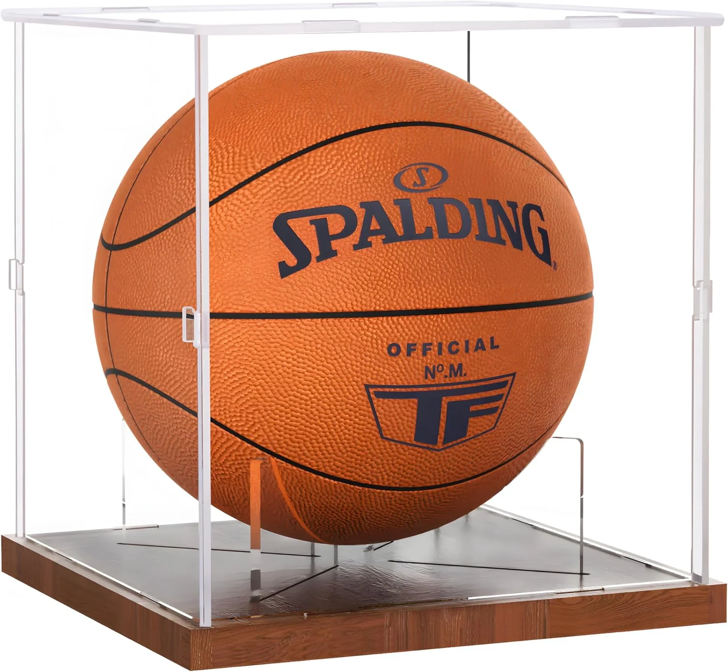 Soft Basketball Display Case Acrylic Clear UV Protected Basketball Stand Box Full Size with Solid Wood Base High-End