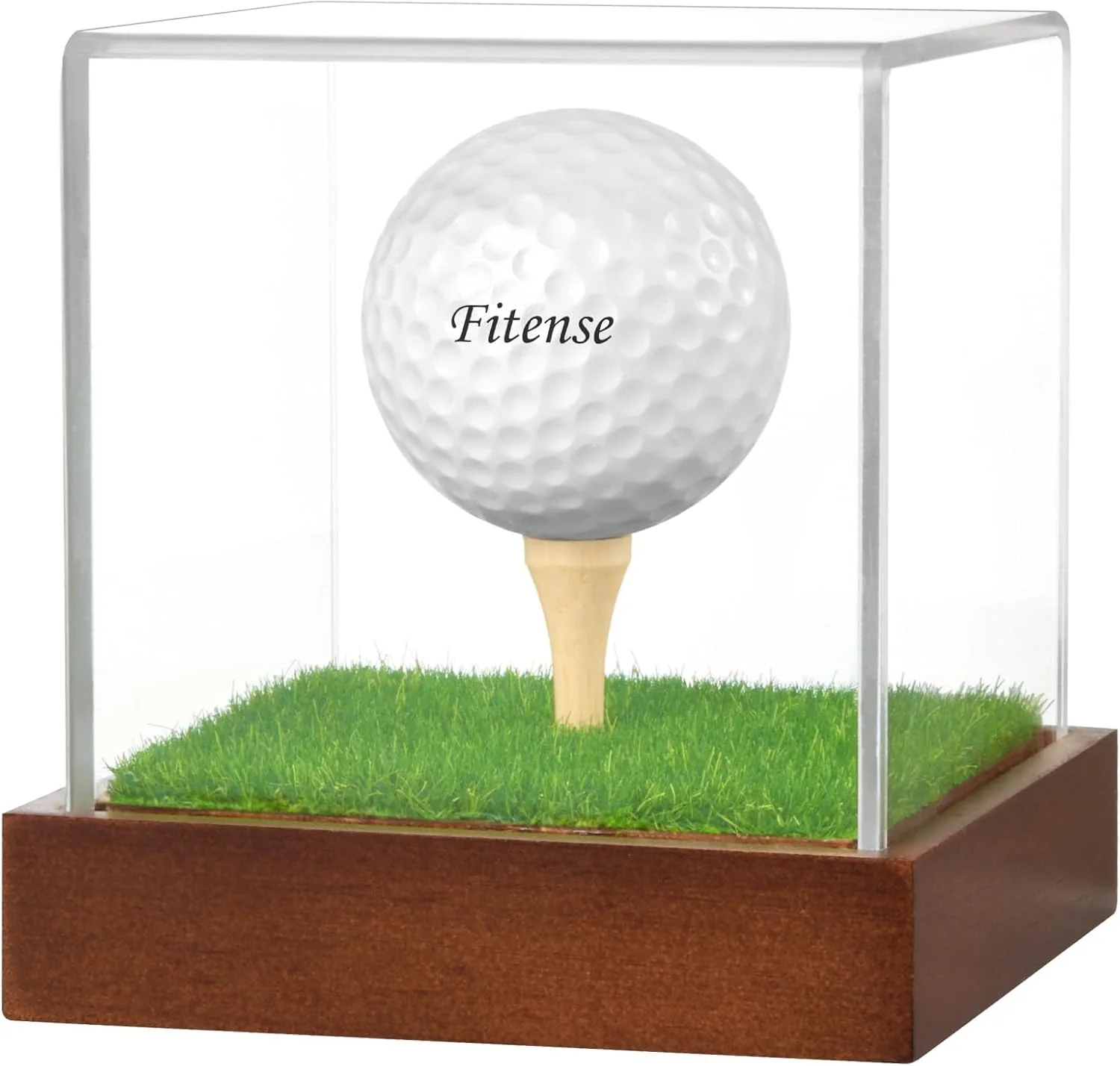 First-Class Golf Ball Display Case – Clear Acrylic Cube with Solid Wood Base Tee Anti-Dust Transparent Holder for Single Golf Ball I for Collectibles Advanced