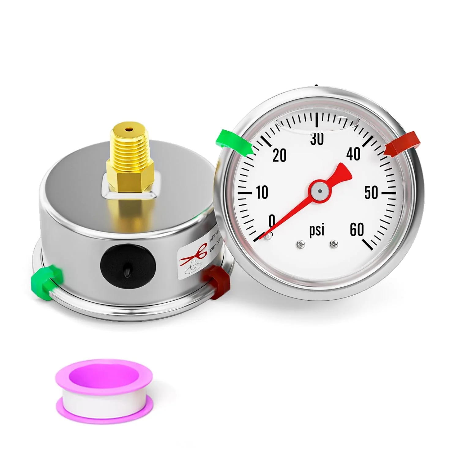 Modern 0-60psi Stainless Steel Glycerin Liquid Filled Pressure Gauge 1 8 NPT 1.5 Face Dial Center Back Mount for Water Breathable