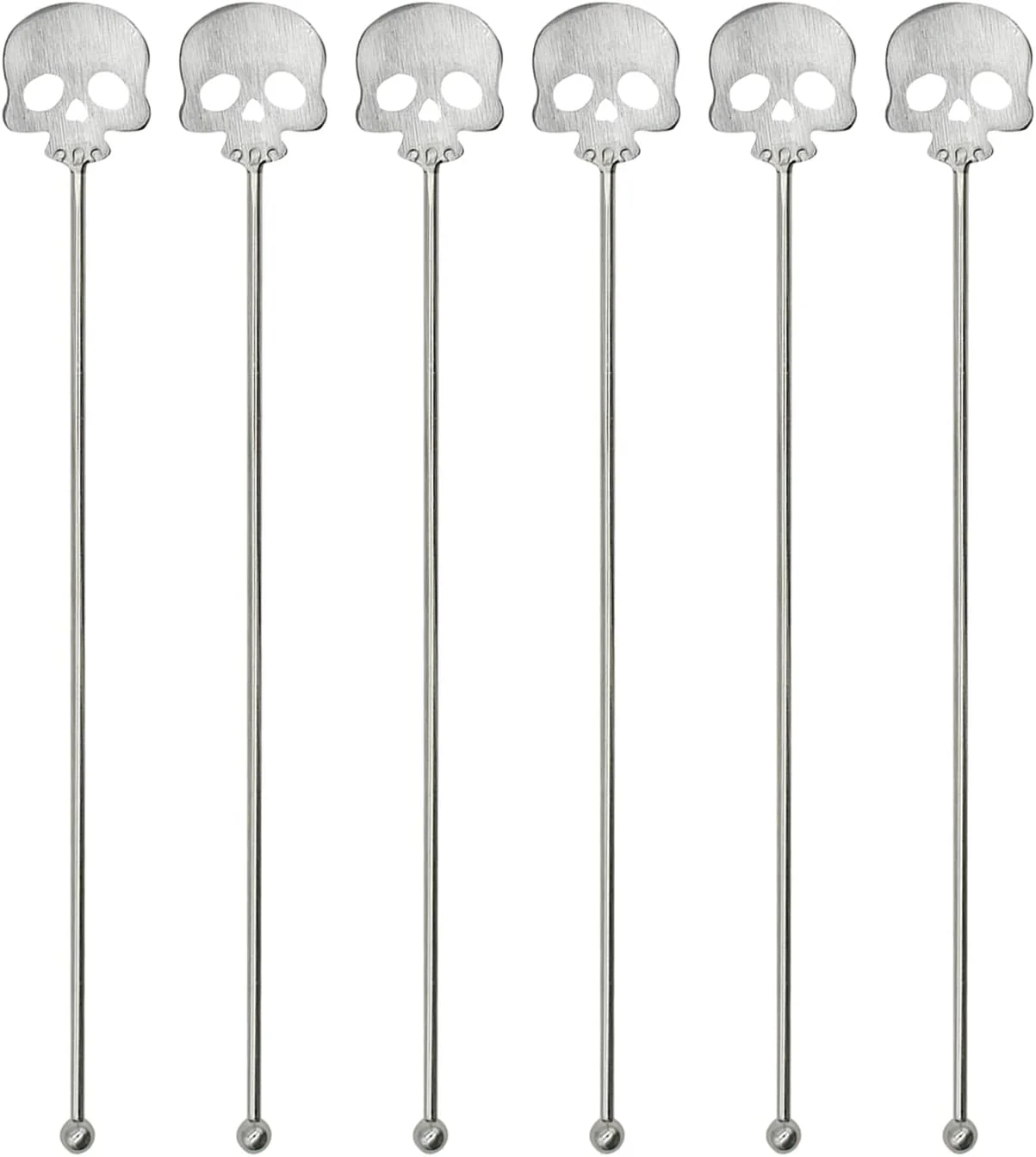 Safe 6Pcs Skull Swizzle Sticks 8.7inch Coffee Stirrers Reuseable 18 10 304 Stainless Steel Beverage Cocktail Stirrer for Bar Halloween Party Mixing Drinks Trusted