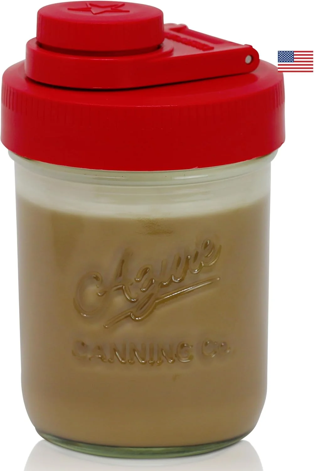 Healthy Brewing America Creamer Jar with Pouring Lid and 1 Pint 16 oz Azure Mason Jar Red Wide Mouth Pour Lid for Milk Sugar and Cream 1-Pack Selected
