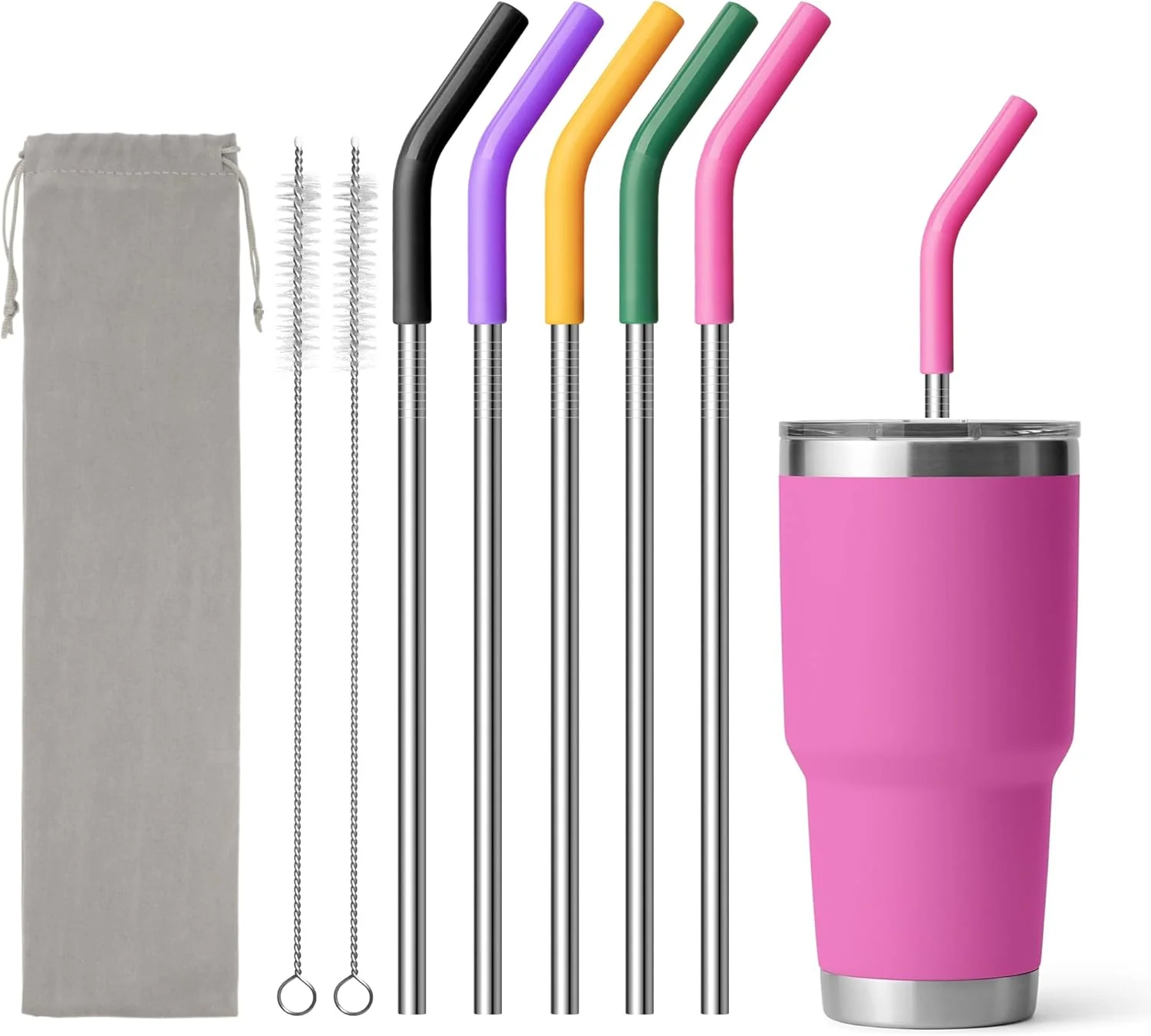 Specialty 30 oz Straw for Yeti Tumbler Metal Straight Straws Reusable with Silicone Tip for Bjpkpk Rtic Wetoweto Beast 30 oz Tumbler Cleaning Brush Environmentally Friendly