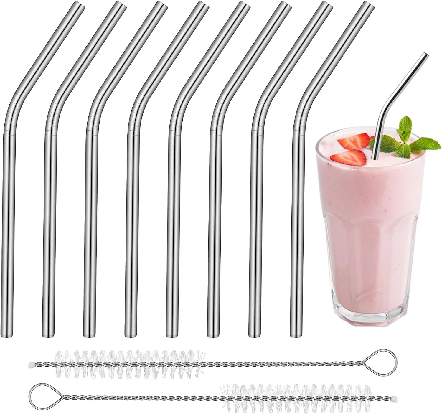 Trusted 8 Pack 6 Inch Short Bent Metal Cocktails Straws Stainless Steel Straws with 2 Cleaning Brush Portable Reusable Drinking Straw for Coffee Mugs Small High-Grade