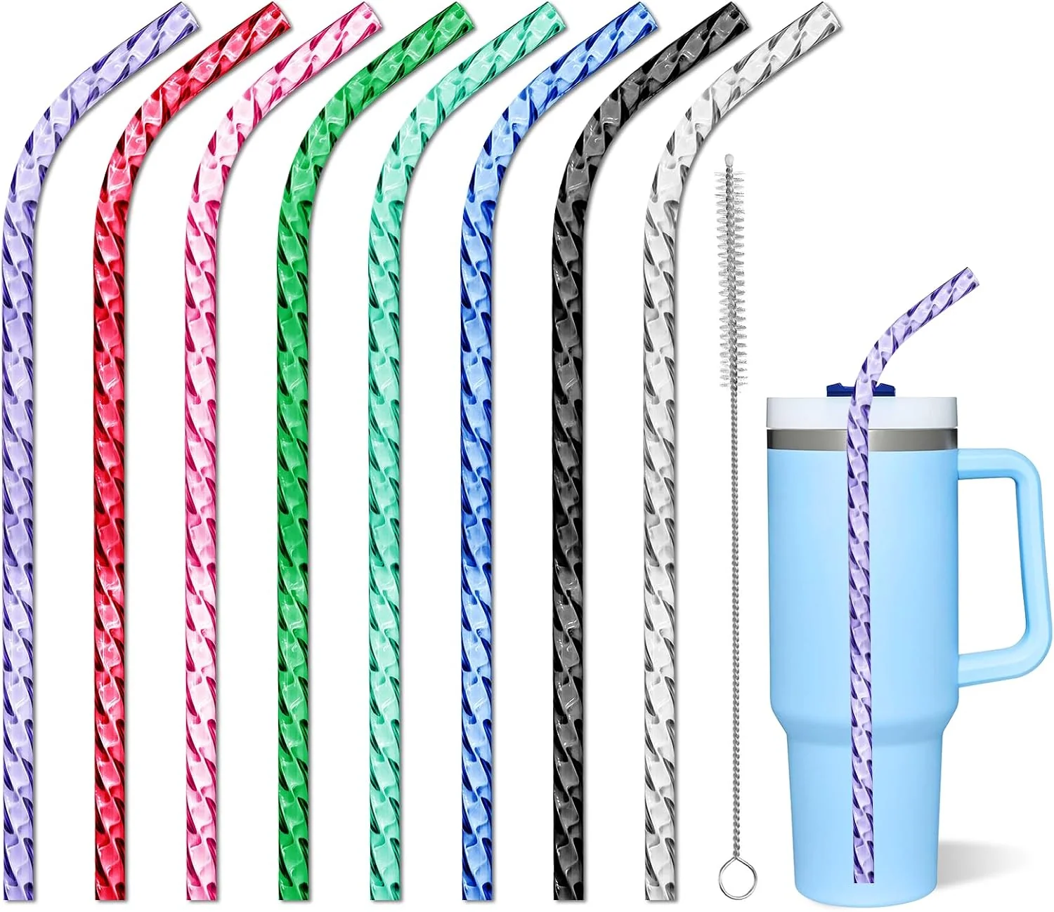Proven Reusable Straws for Stanley Cup 12 Inch Plastic Long Straw for 40 30 oz Tumbler Colorful Hard Drinking Straws for Stanley 10mm Large Wide Water Bottle Straw for Stanley Cup Accessories Traditional