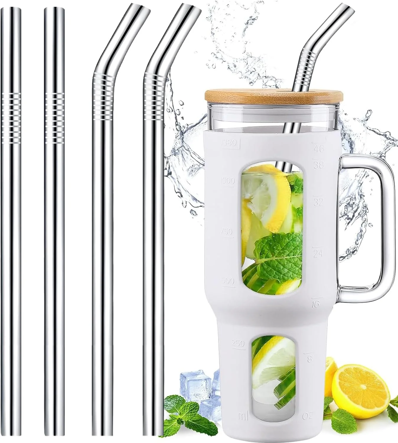 Durable Vinaco 4 Pcs 0.35 Wide Bore Reusable Stainless Steel Metal Smoothie Straws Advanced