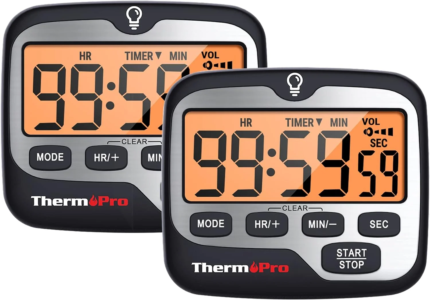 User-Friendly ThermoPro TM01 2 Pack Kitchen Timers for Cooking with Count Up Countdown Timer Digital Timer for Kids with Touch Backlit Practical