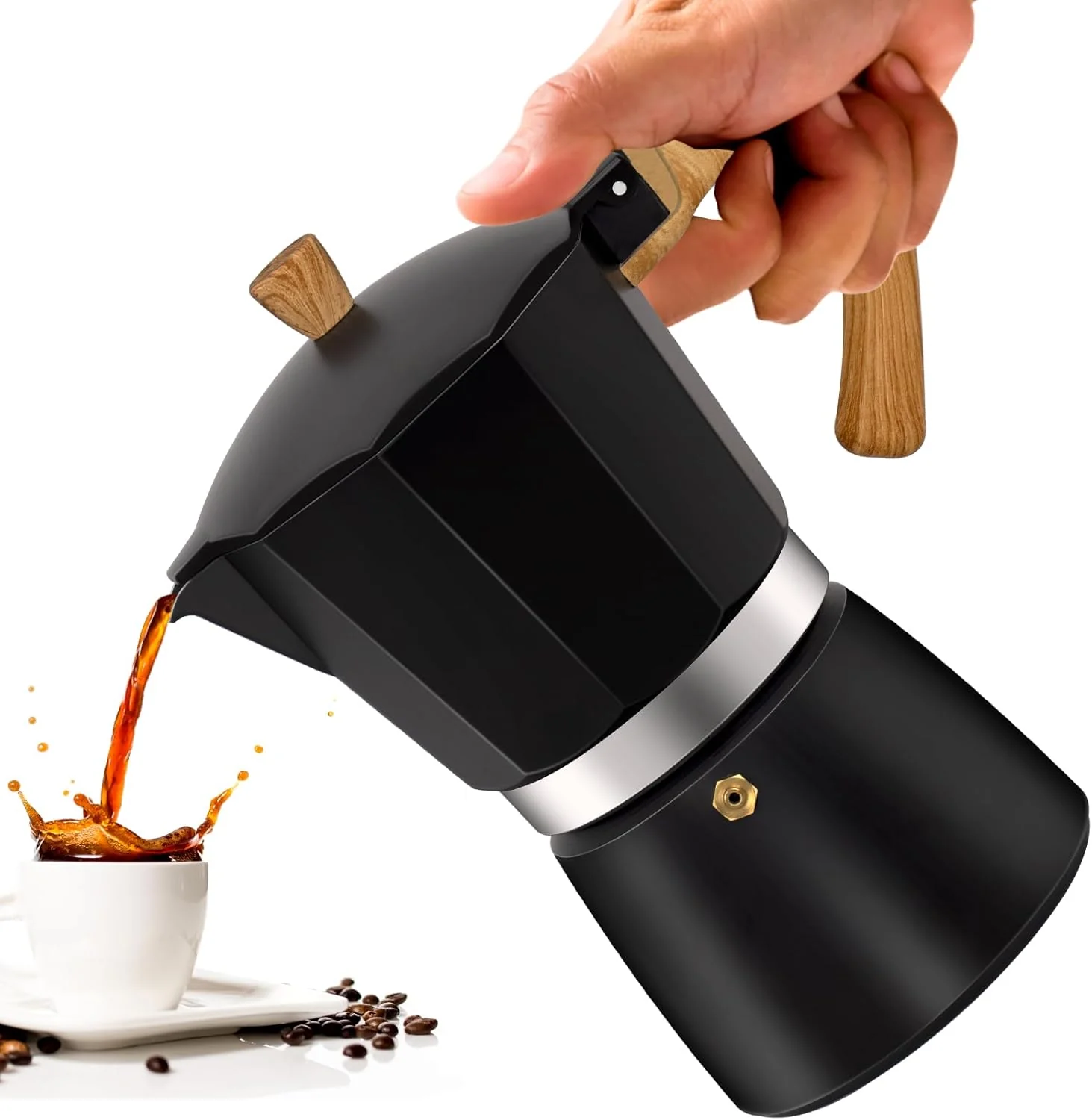 Specialty 12 Cup Aluminum Moka Pot Classic Stovetop Espresso Coffee Maker 600ml 20oz Coffeemaker Percolator Mocha Pot Greca Coffee Maker Cafe Makers for Italian and Cuban Café Brewing Black High-Performance