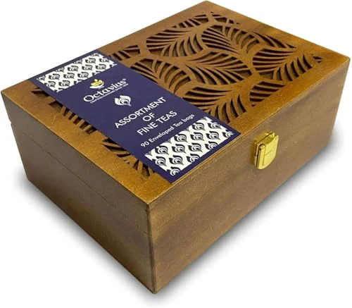 Premium Tea Gift Set Assorted Black Green Tea Bags in Wooden Box 60 Count Minimalist