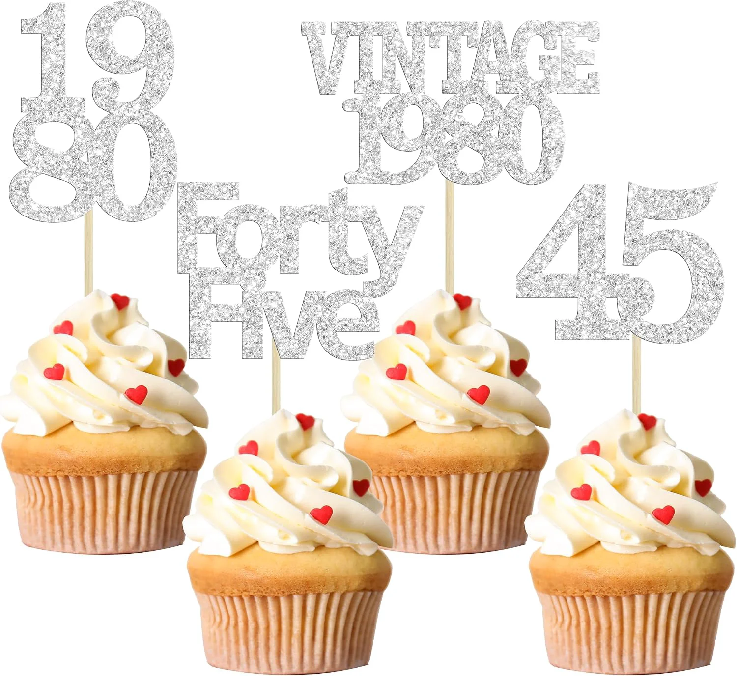 Clean Gyufise 24Pcs 45th Birthday Cupcake Toppers Glitter Cheers to 45 Fabulous Forty Five Vintage 1980 Cupcake Picks 45th Birthday Wedding Anniversary Party Cake Decorations Supplies Silver Certified