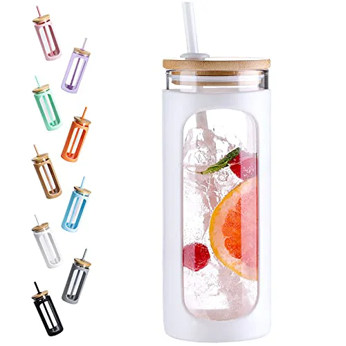 Dependable 20oz Glass Water Tumbler with Straw and Lid World-Class