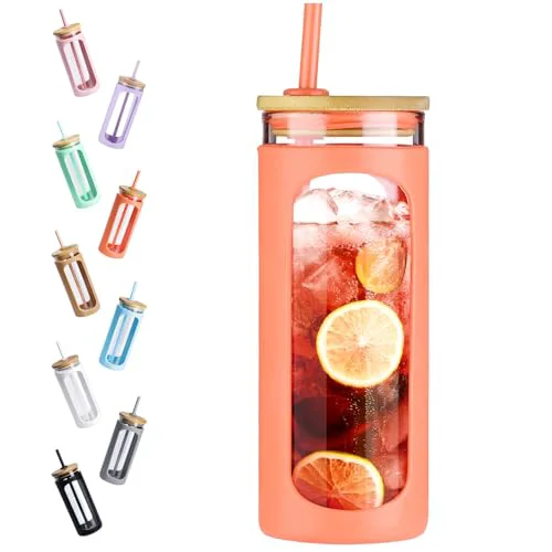 Professional 20oz Glass Water Tumbler with Straw and Lid Classic