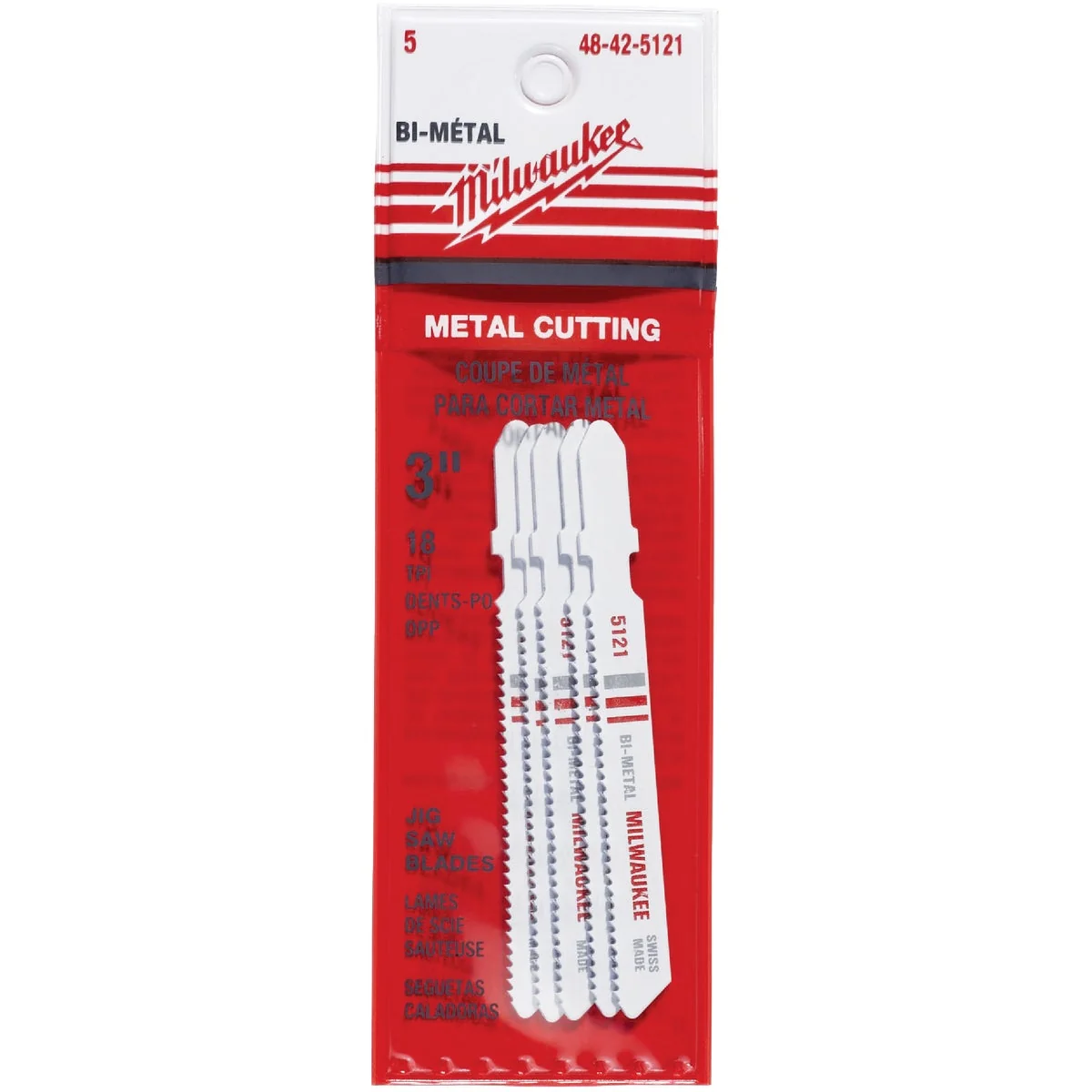 Natural Milwaukee T-Shank 3 In. x 18 TPI Bi-Metal Jig Saw Blade Metal Cutting 5-Pack Official