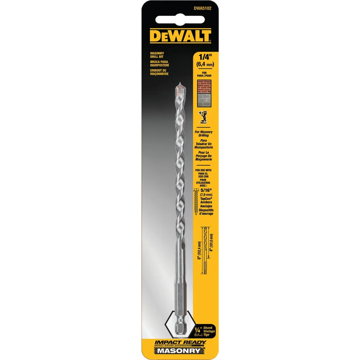Flexible DeWalt 1 4 In. x 4 In. x 6 In. Impact Ready Masonry Drill Bit Premium