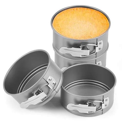 Eco-Friendly 4 Pcs 4 Inch Non Stick Springform Pan with Removable Bottom Carbon Steel Round Springform Cheesecake Pan with Stainless Steel Spring Buckles for Baking Kitchens Restaurant 4 Count Fine