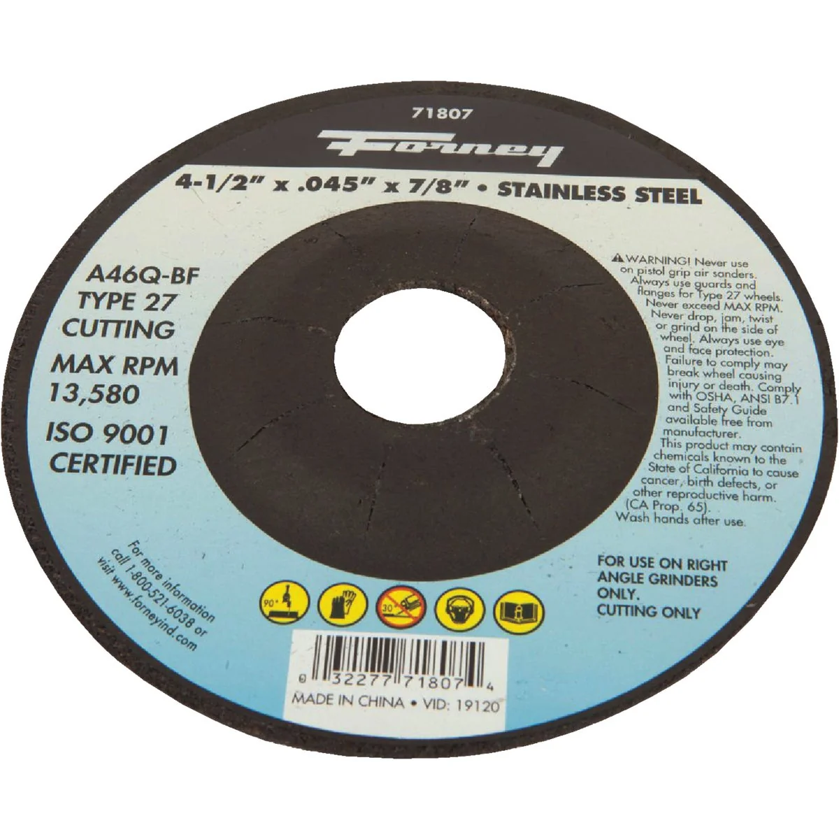 Healthy Forney Type 27 4-1 2 In. x 0.045 In. x 7 8 In. Stainless Cut-Off Wheel Soft