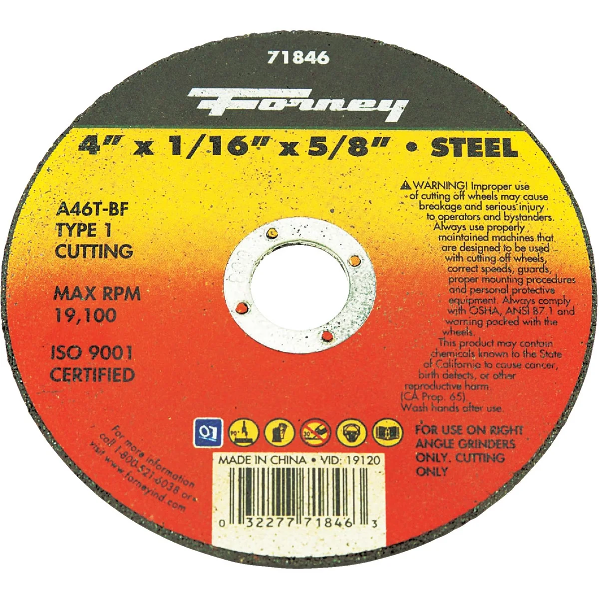 Dependable Forney Type 1 4 In. x 1 16 In. x 5 8 In. Steel Cut-Off Wheel Quality