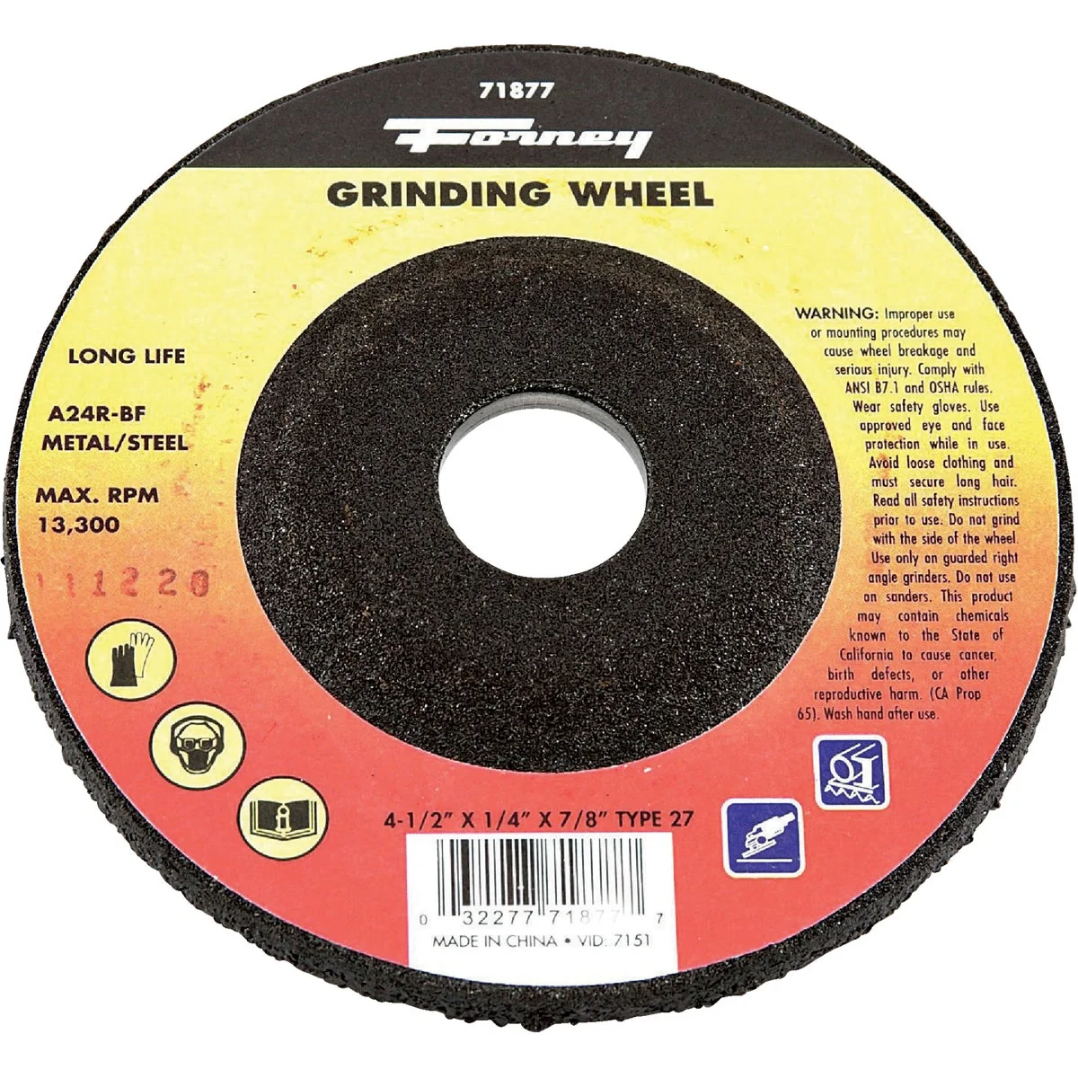 Powerful Forney Type 27 4-1 2 In. x 1 4 In. x 7 8 In. Metal Steel Grinding Cut-Off Wheel Safe
