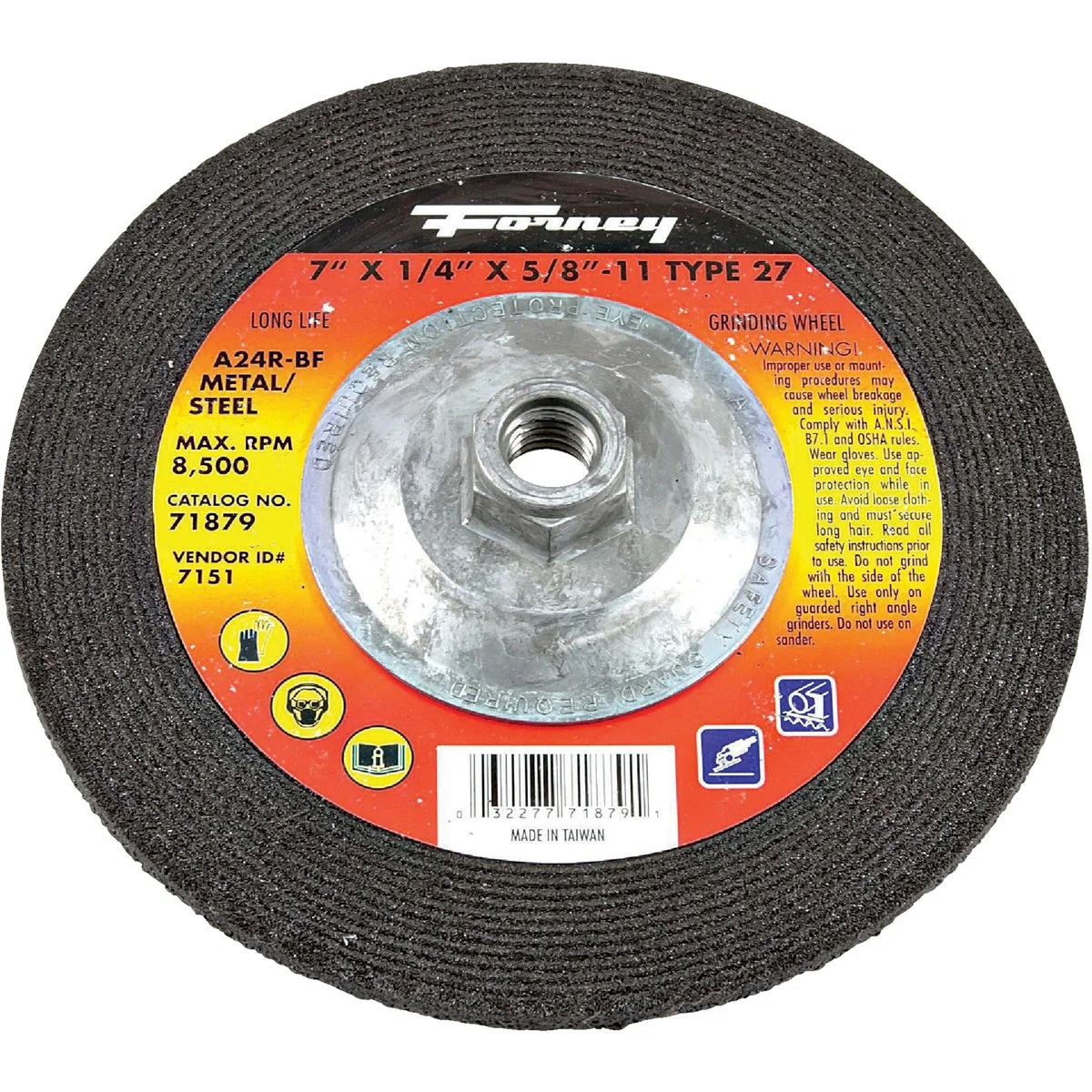 Lightweight Forney Type 27 7 In. 1 4 In. 5 8 In.-11 Metal Steel Grinding Cut-Off Wheel Solid