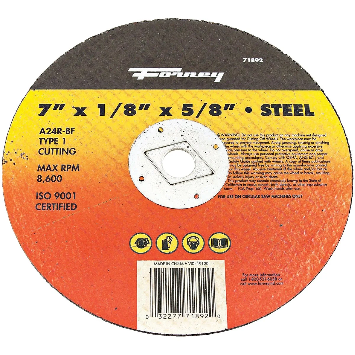 Solid Forney Type 1 7 In. x 1 8 In. x 5 8 In. Steel Cut-Off Wheel Crafted