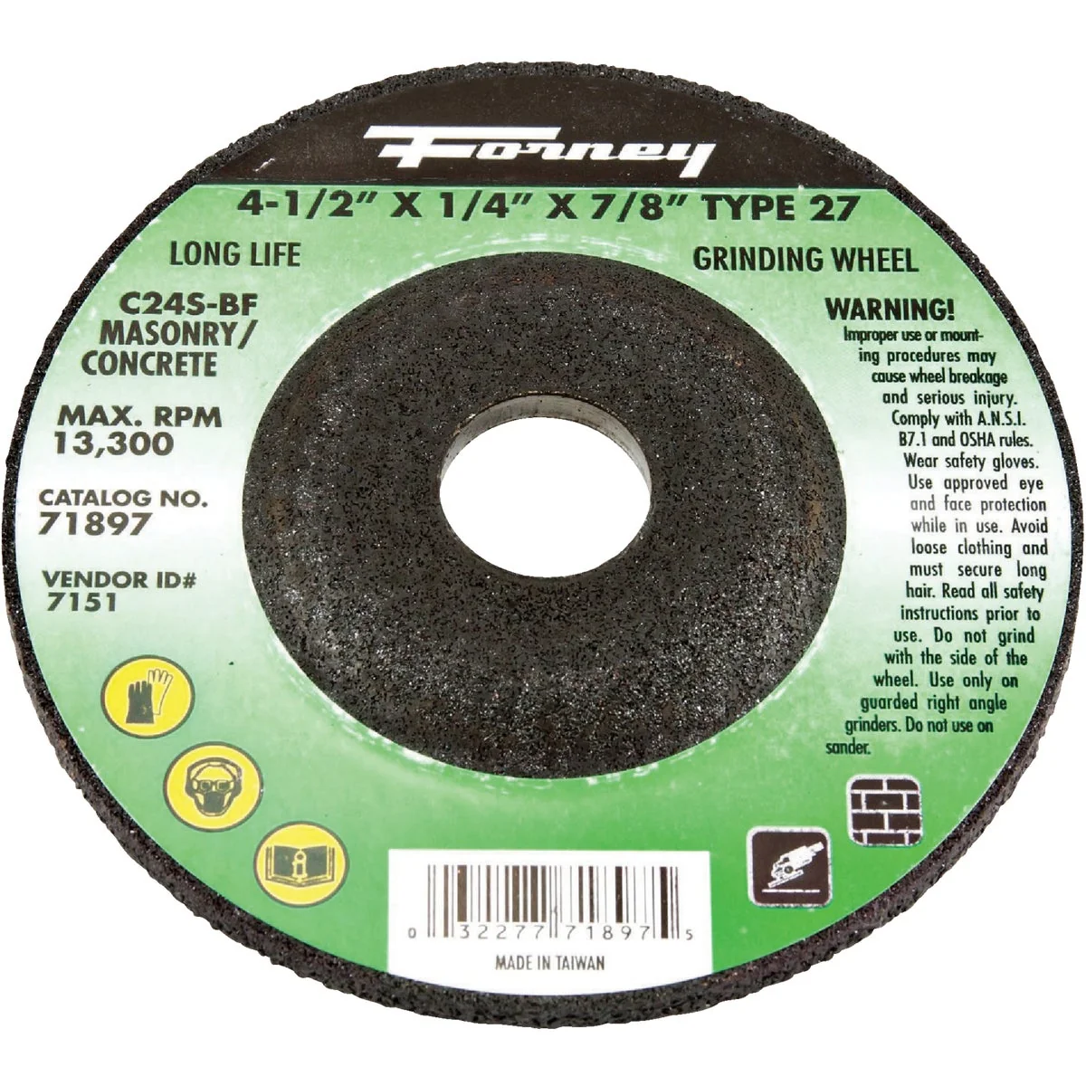 Breathable Forney Type 27 4-1 2 In. x 1 4 In. x 7 8 In. Masonry Grinding Cut-Off Wheel Flexible