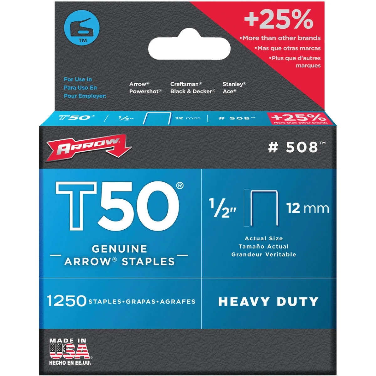 Selected Arrow T50 Heavy-Duty Staple 1 2 In. 1250-Pack Clean