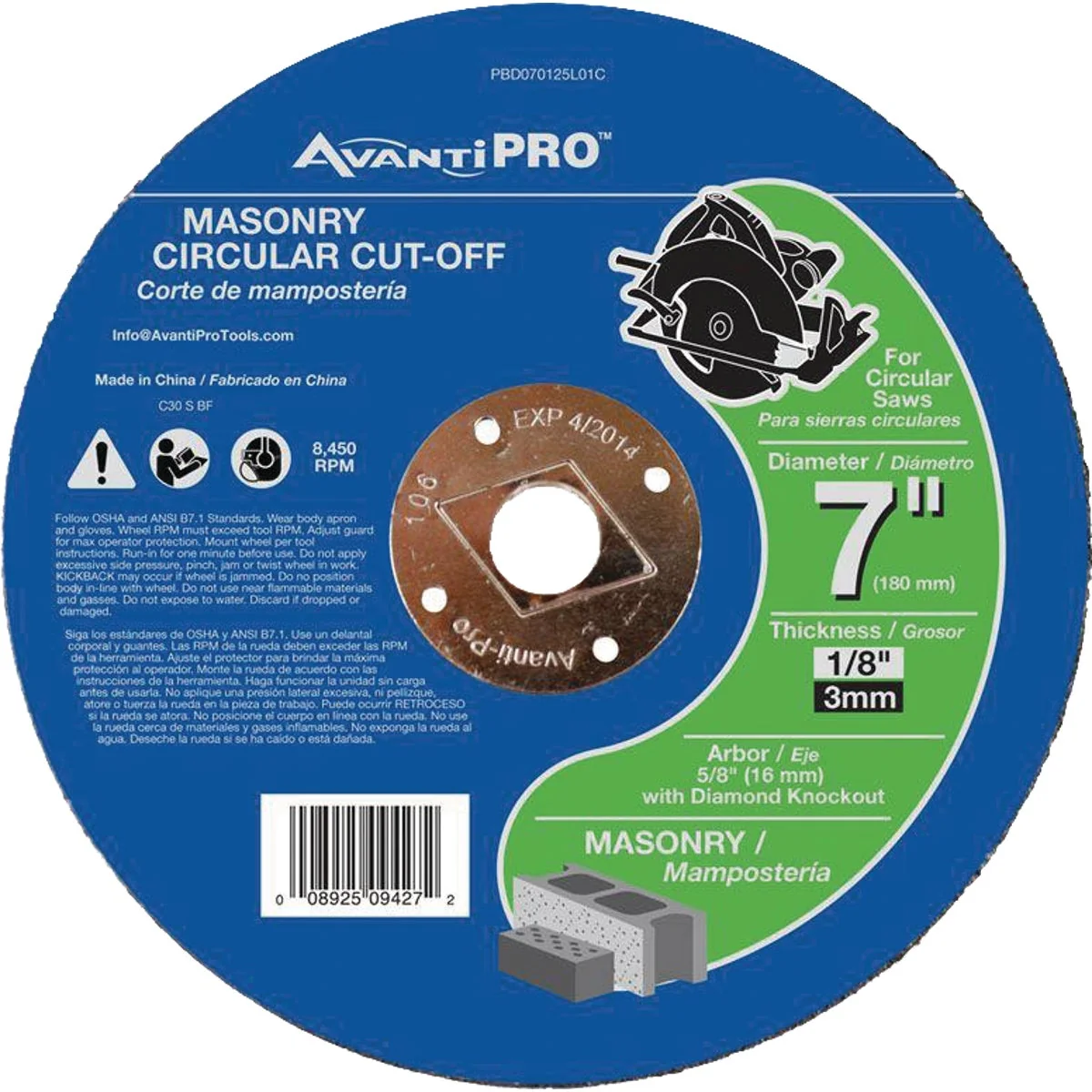 Certified Avanti Pro Type 1 7 In. x 1 8 In. x 5 8 In. Masonry Cut-Off Wheel Crafted