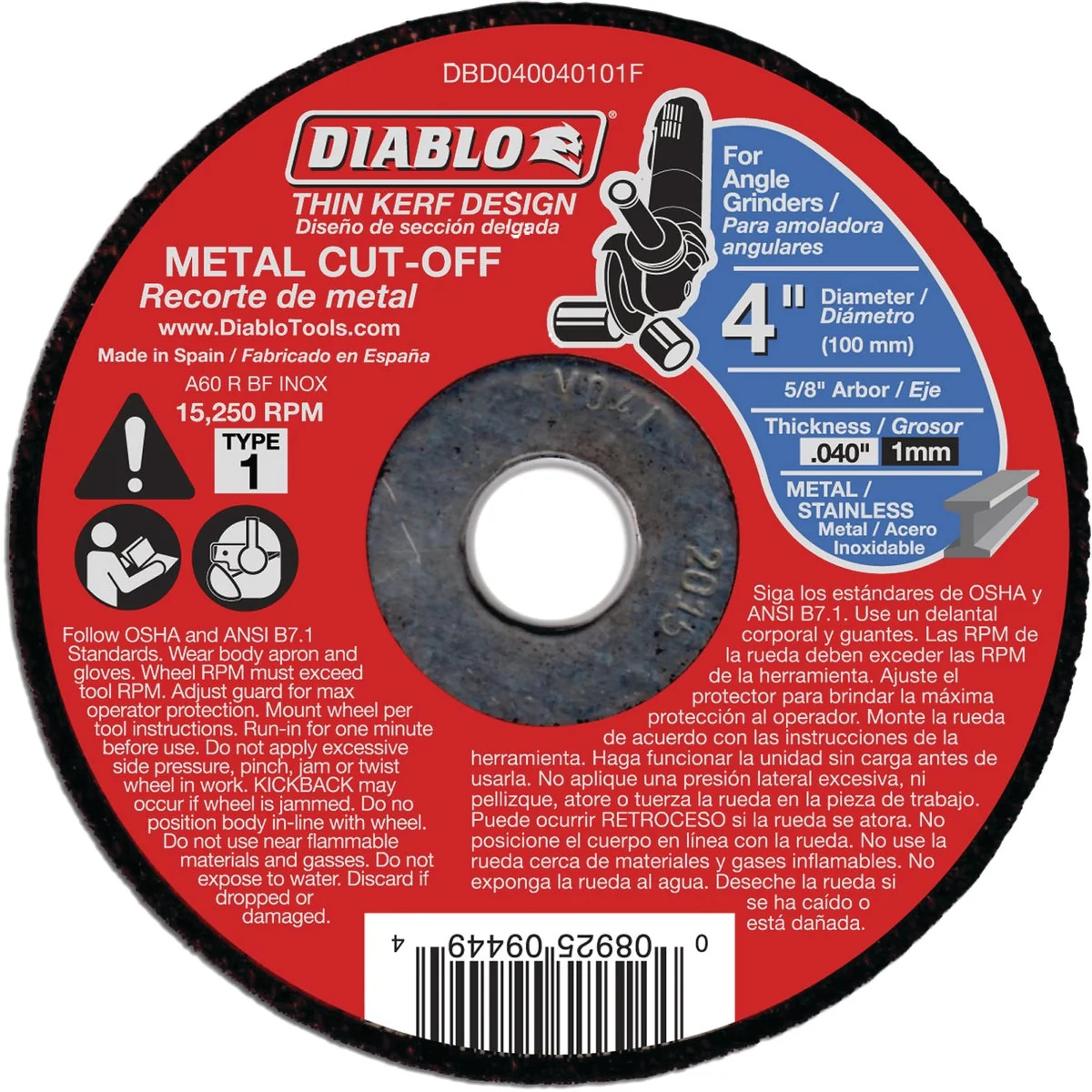Natural Diablo Type 1 4 In. x 0.040 In. x 5 8 In. Metal Cut-Off Wheel Durable
