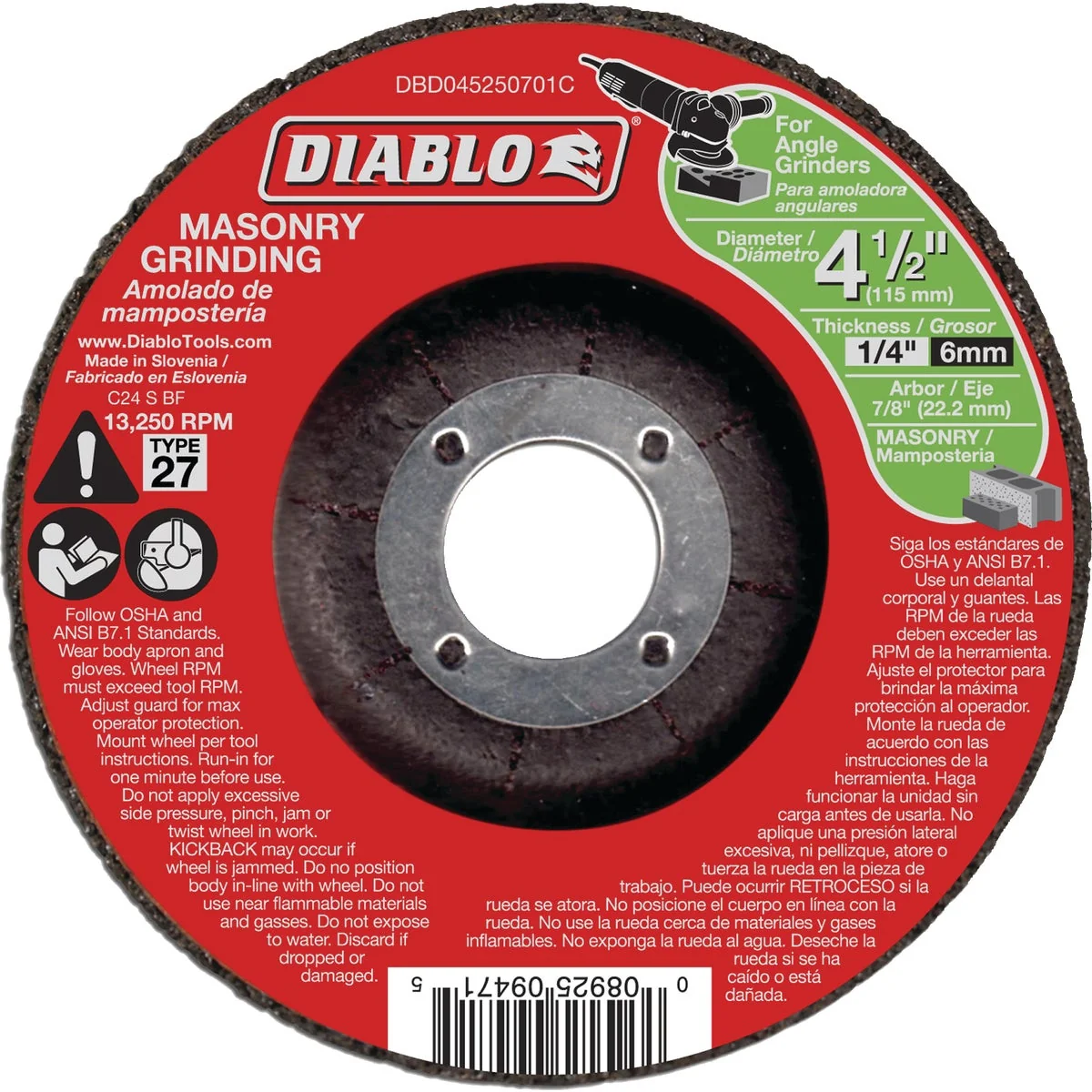 Recyclable Diablo Type 27 4-1 2 In. 1 4 In. x 7 8 In. Masonry Grinding Cut-Off Wheel Refined