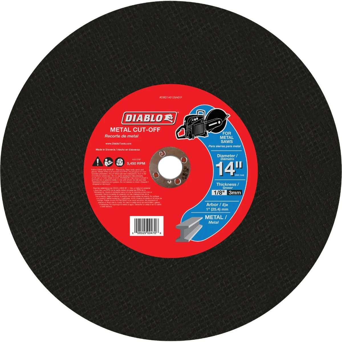 Eco-Friendly Diablo Type 1 14 In. x 1 8 In. x 1 In. Metal Cut-Off Wheel Clean