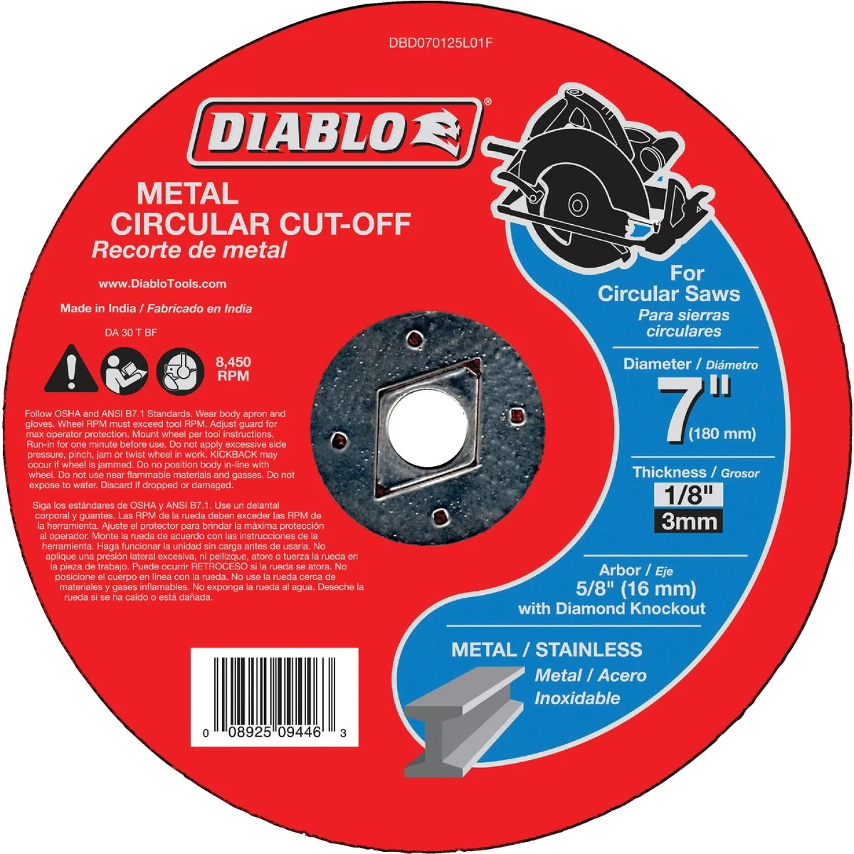 Sustainable Diablo Type 1 7 In. x 1 8 In. x 5 8 In. Metal Cut-Off Wheel Artisan