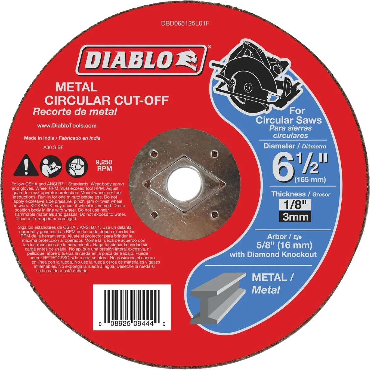 Environmentally Friendly Diablo Type 1 6-1 2 In. x 1 8 In. x 5 8 In. Metal Cut-Off Wheel Expertly Made