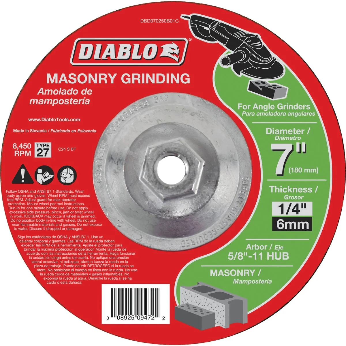 Selected Diablo Type 27 7 In. x 1 4 In. x 5 8 In. Masonry Grinding Cut-Off Wheel High-Grade