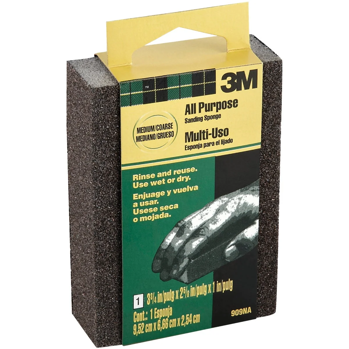Versatile 3M All-Purpose 2-5 8 In. x 3-3 4 In. x 1 In. Medium Coarse Sanding Sponge Stylish