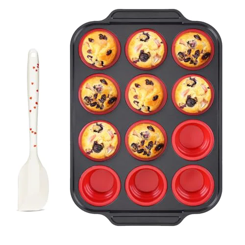 Consistent Silicone Muffin Pan for Baking with Metal Frame 12 Count World-Class